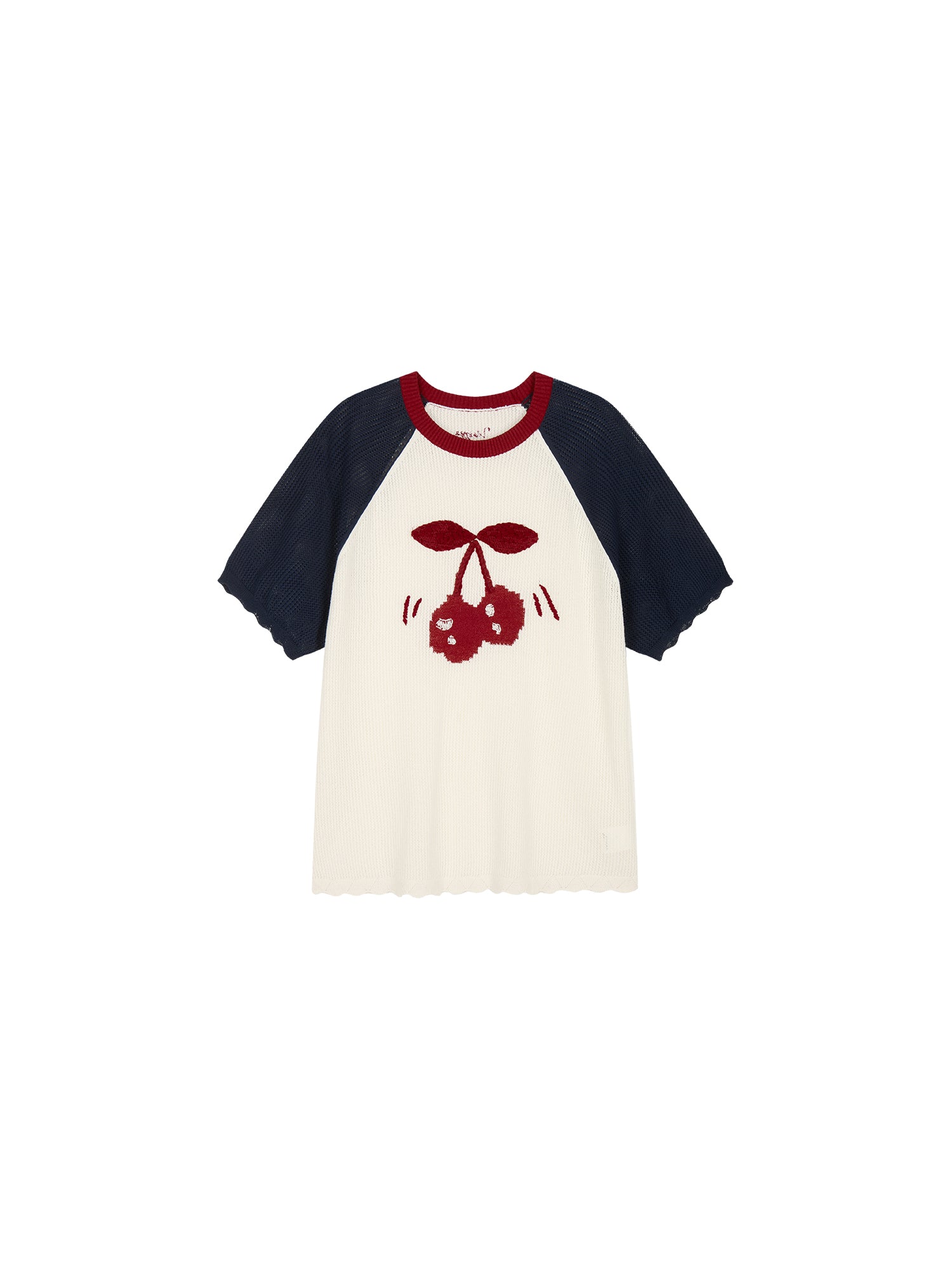 Handmade dynamic cherry raglan knit T-shirt