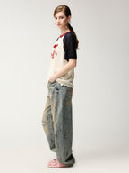 Handmade sporty cherry raglan knit T-shirt