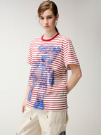 HUG bear print striped T-shirt