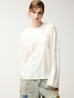 Rhinestone sporty cherry long-sleeve T-shirt