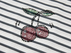 Rhinestone sporty cherry striped sweatshirt