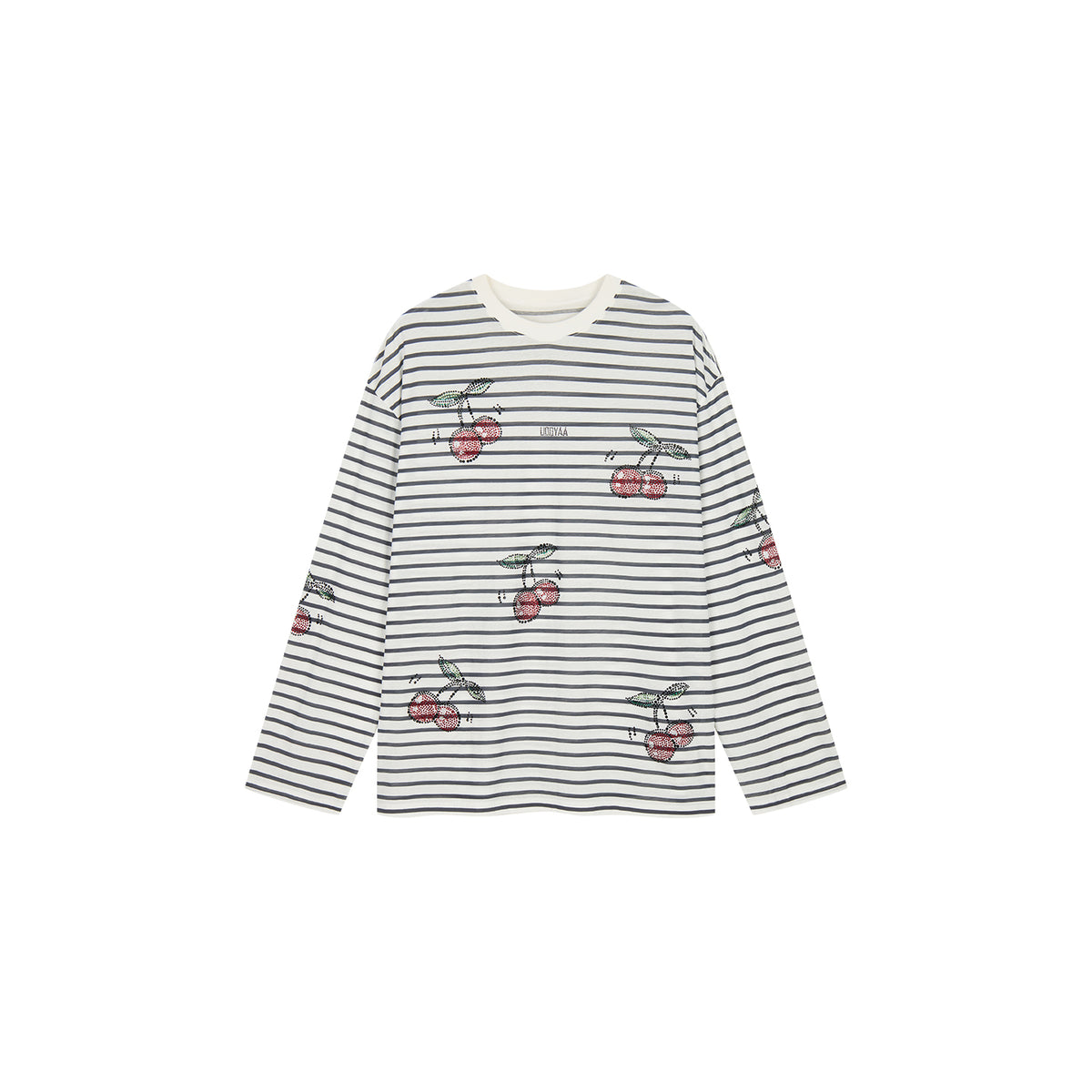 Rhinestone sporty cherry striped sweatshirt