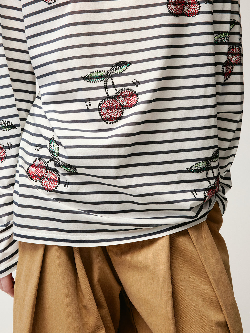 Rhinestone sporty cherry striped sweatshirt