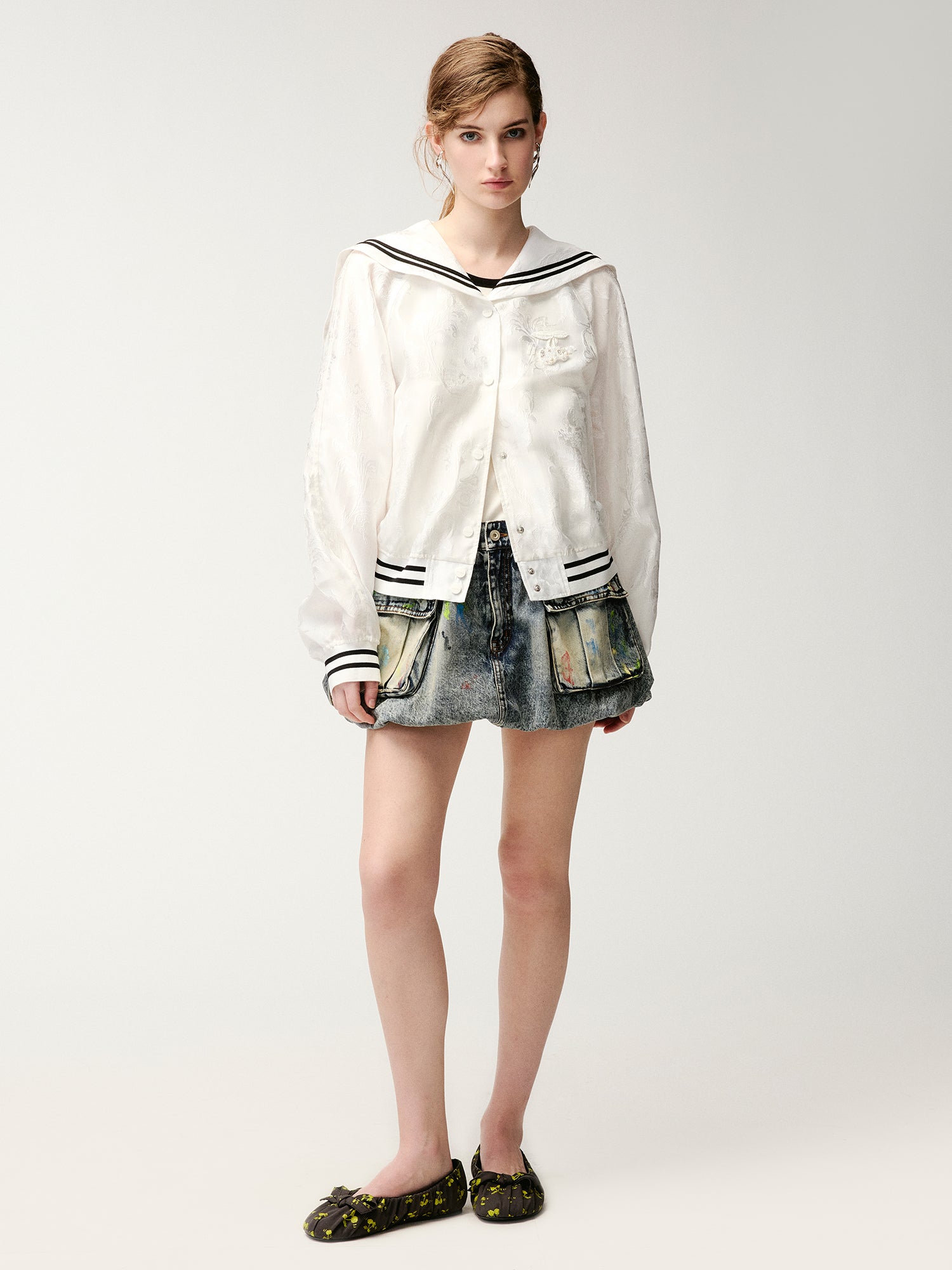 Classic jacquard sailor collar baseball jacket