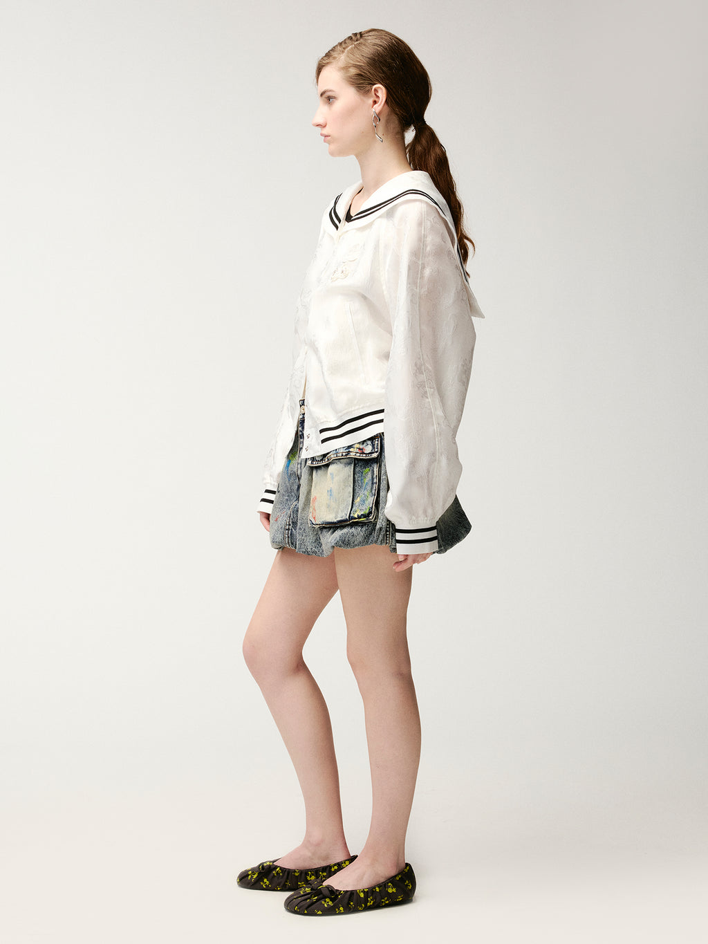 Classic jacquard sailor collar baseball jacket