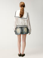 Classic jacquard sailor collar baseball jacket
