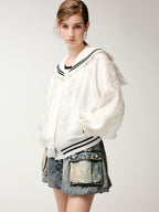 Classic jacquard sailor collar baseball jacket