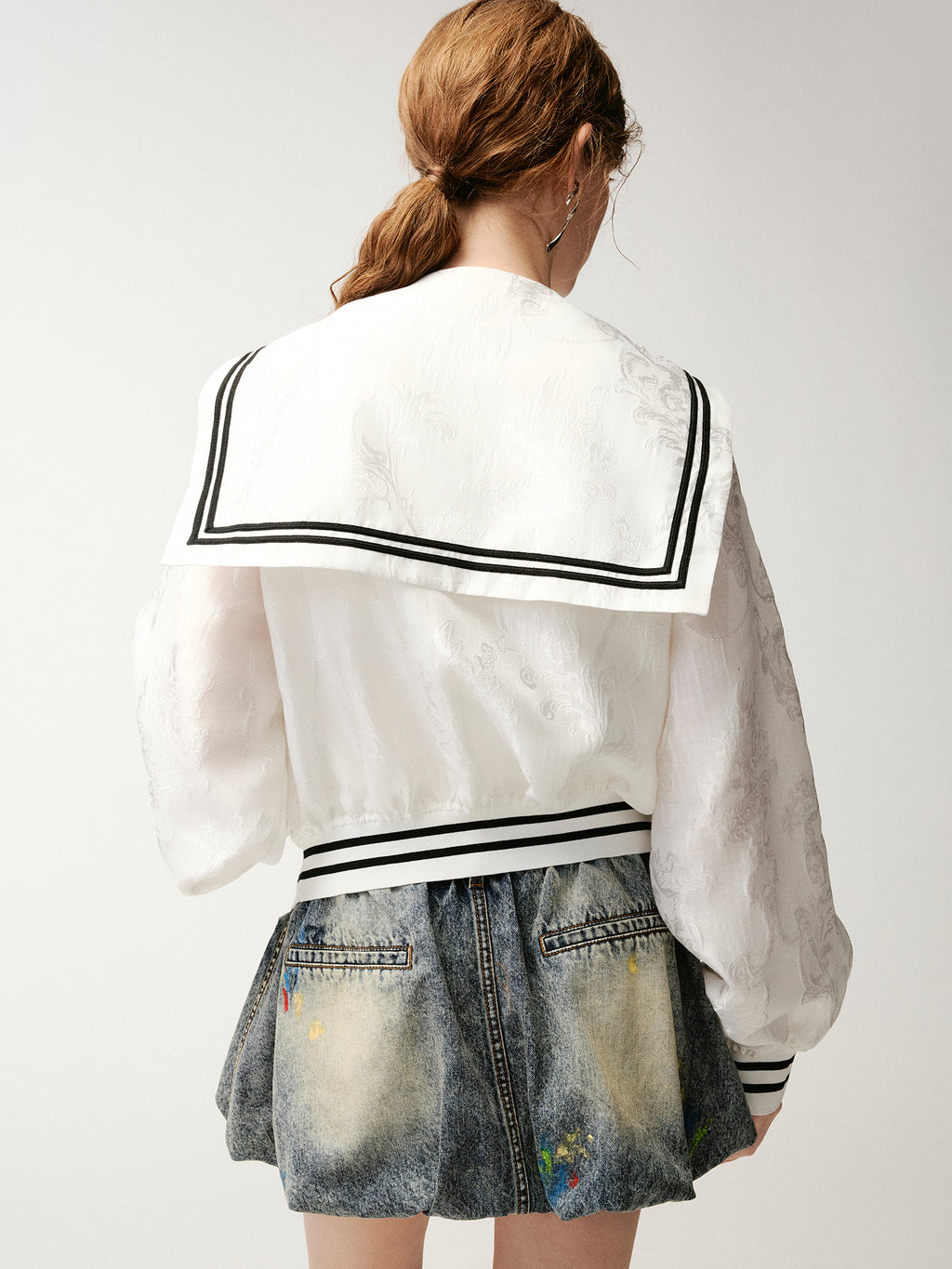 Classic jacquard sailor collar baseball jacket