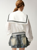 Classic jacquard sailor collar baseball jacket