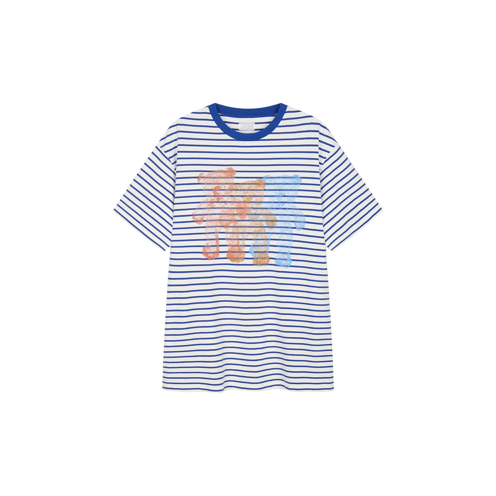 HUG bear print sailor stripe dress