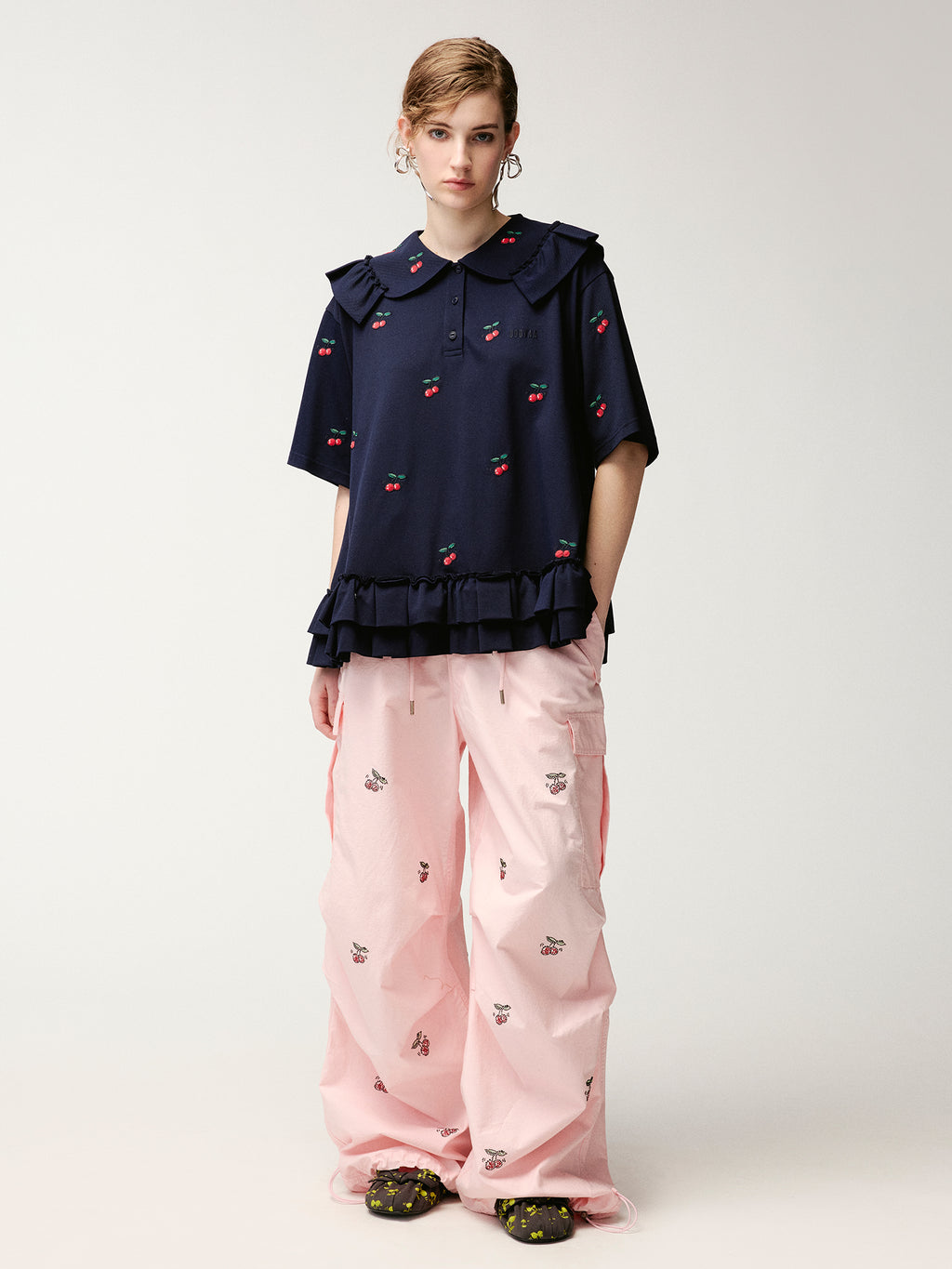 Rhinestone sporty cherry cargo pants