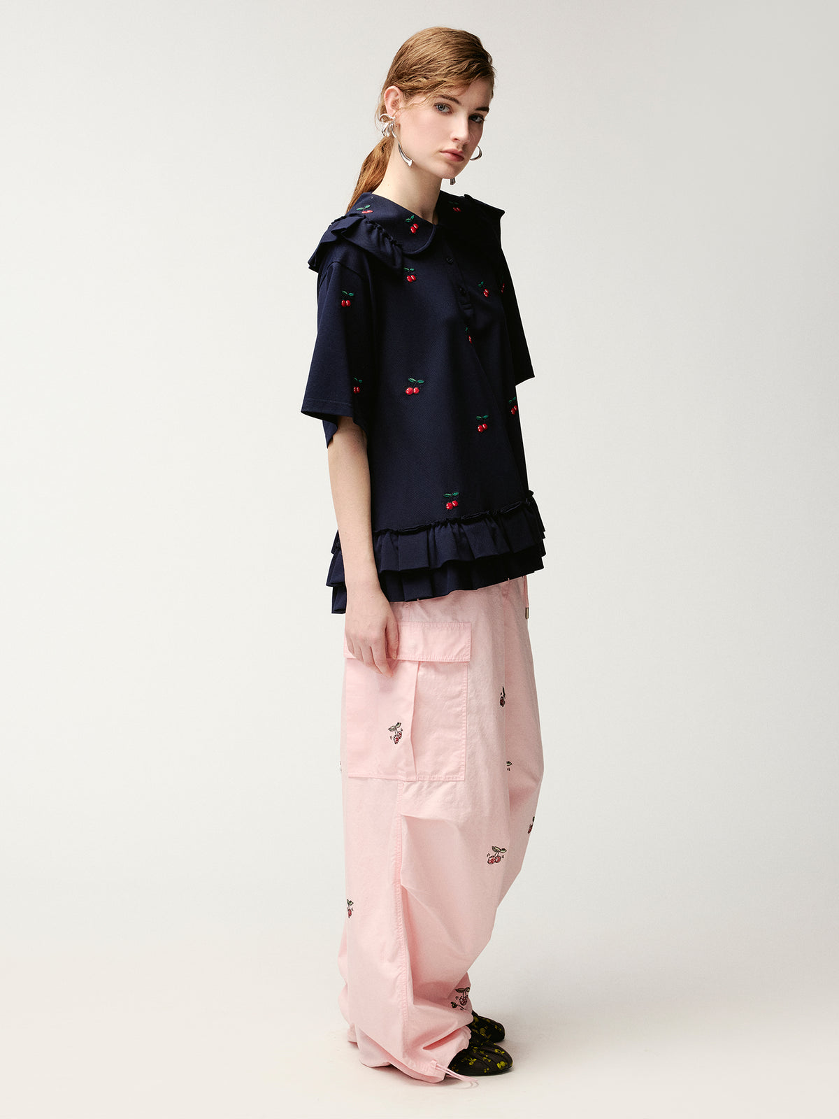 Rhinestone sporty cherry cargo pants