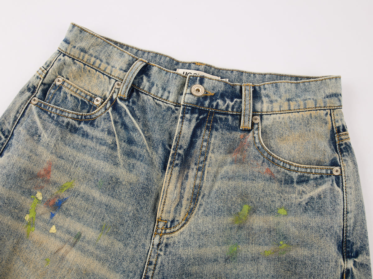 Graffiti dots denim pants