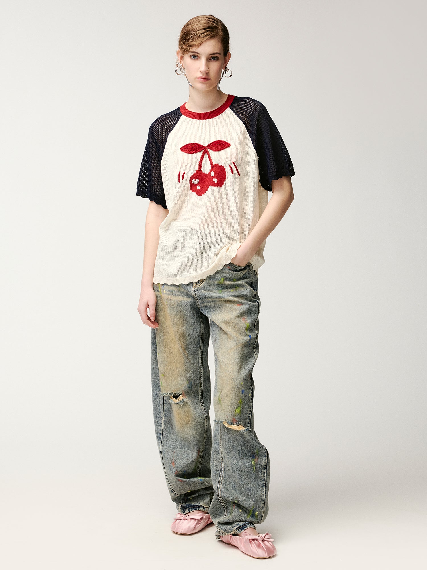 Graffiti dots denim pants