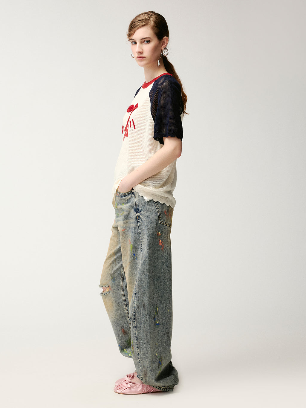 Graffiti dots denim pants