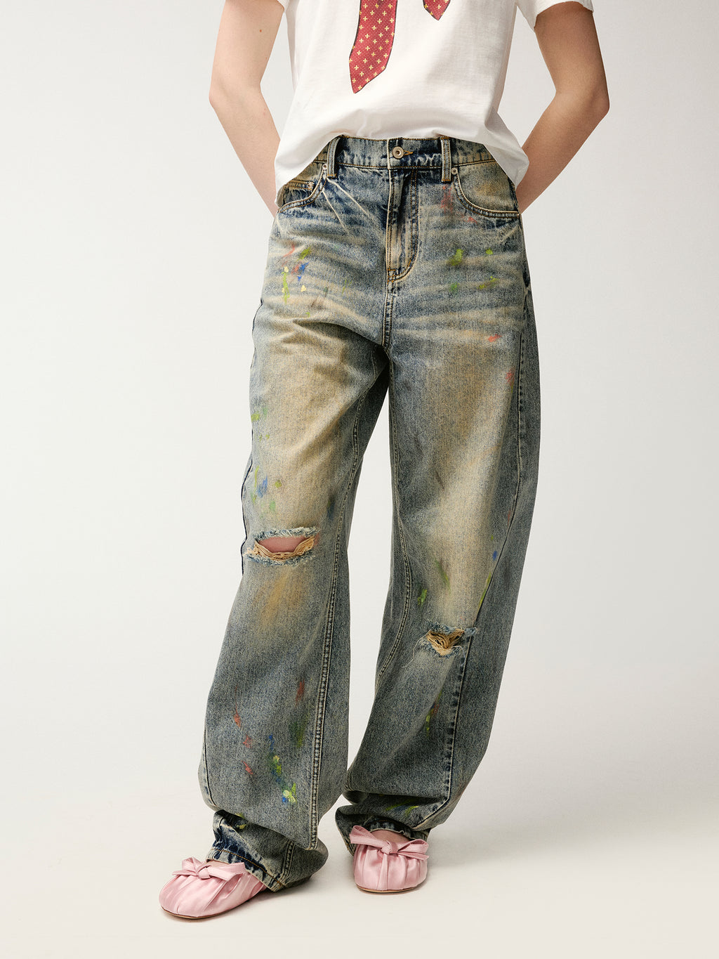 Graffiti dots denim pants