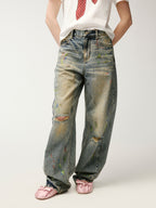 Graffiti dots denim pants