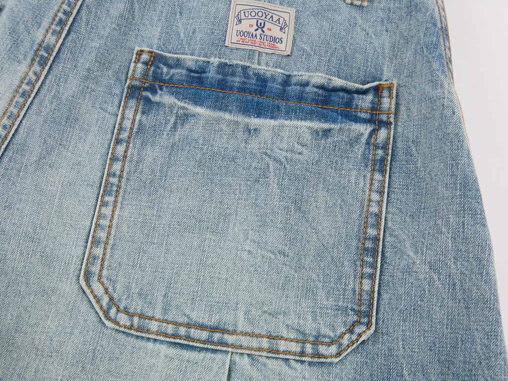 Multi-pocket pleated denim pants