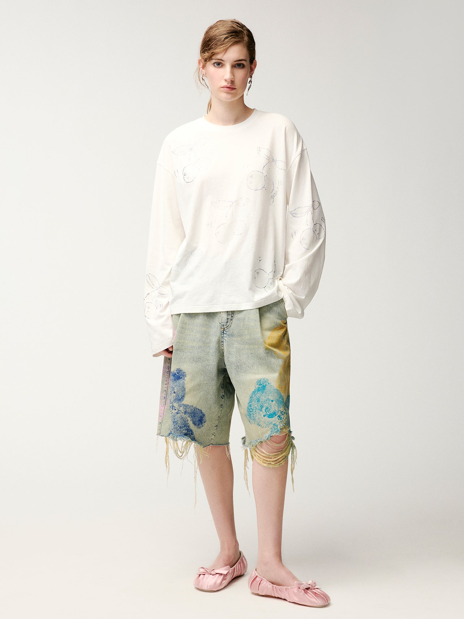 HUGベアプリント デニムショーツ