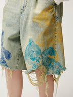 HUG bear print denim shorts