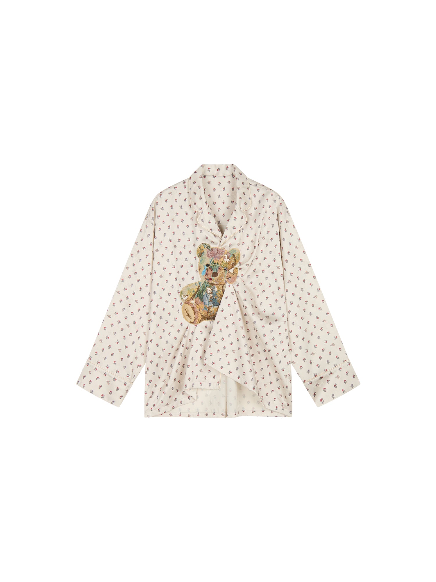 Sad bear jacquard appliqué pintuck shirt
