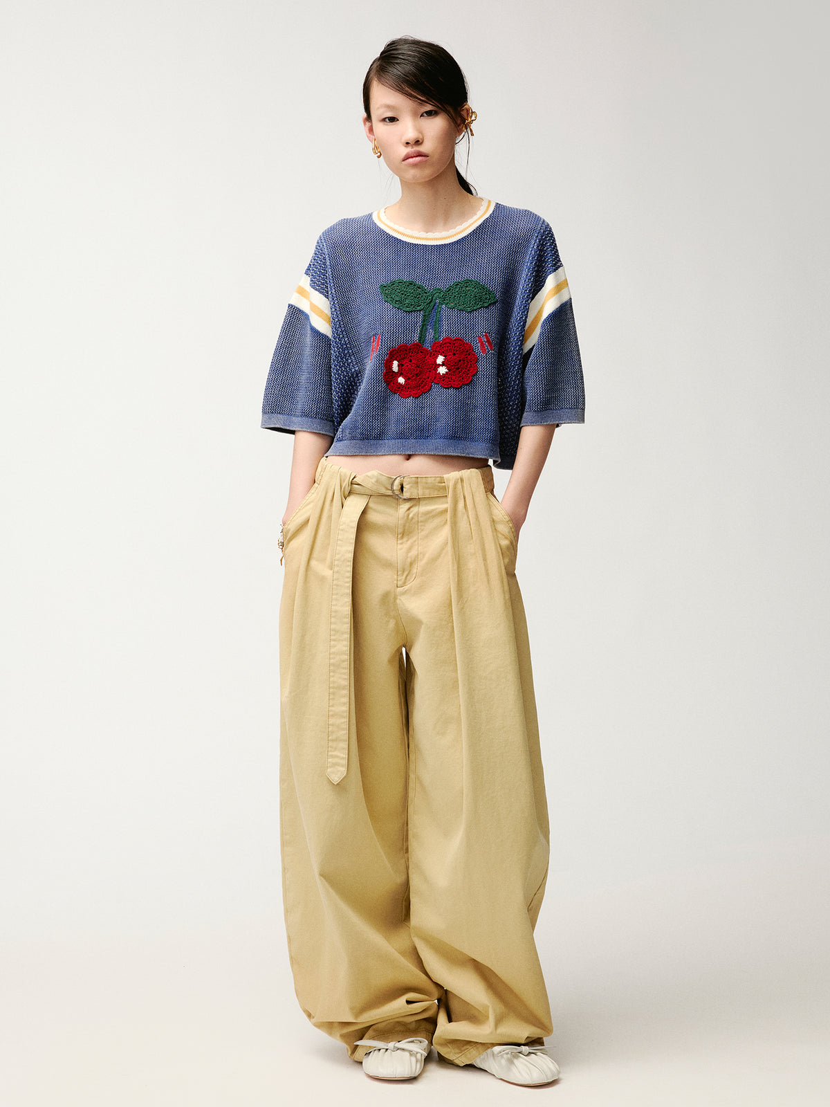 Handmade sporty cherry knit T-Shirt