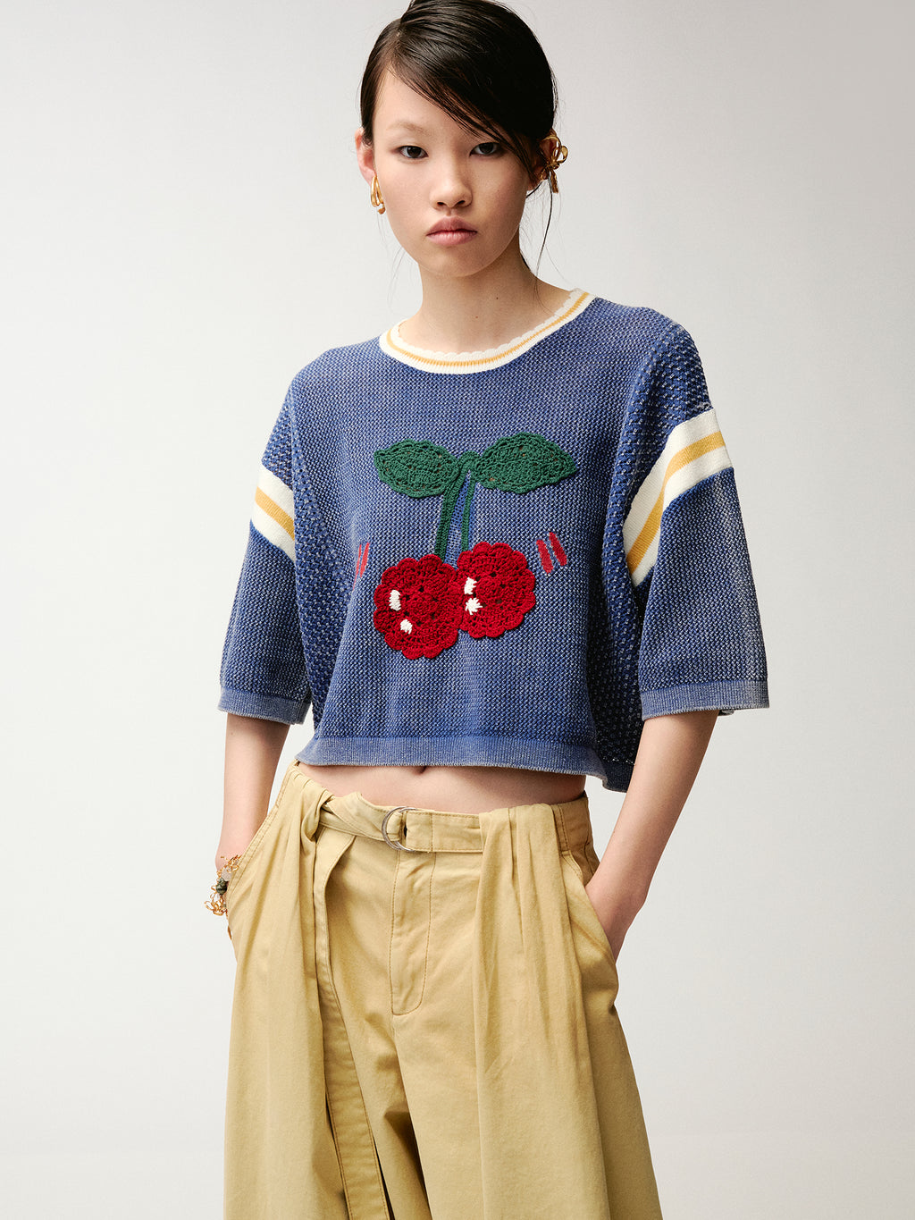 Handmade sporty cherry knit T-Shirt
