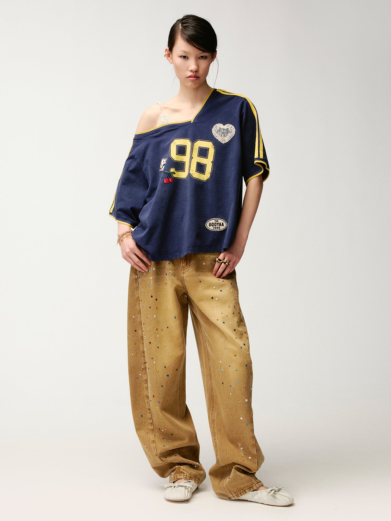 Lace camisole off-shoulder sport T-Shirt