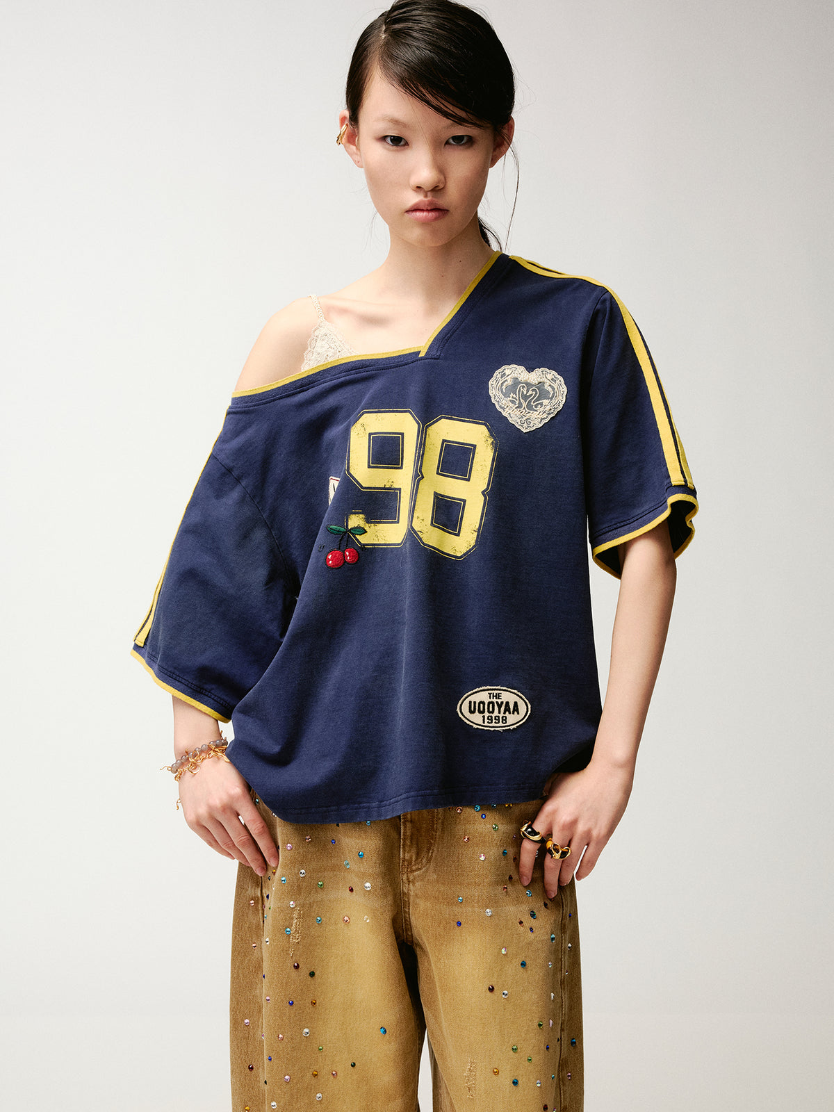Lace camisole off-shoulder sport T-Shirt