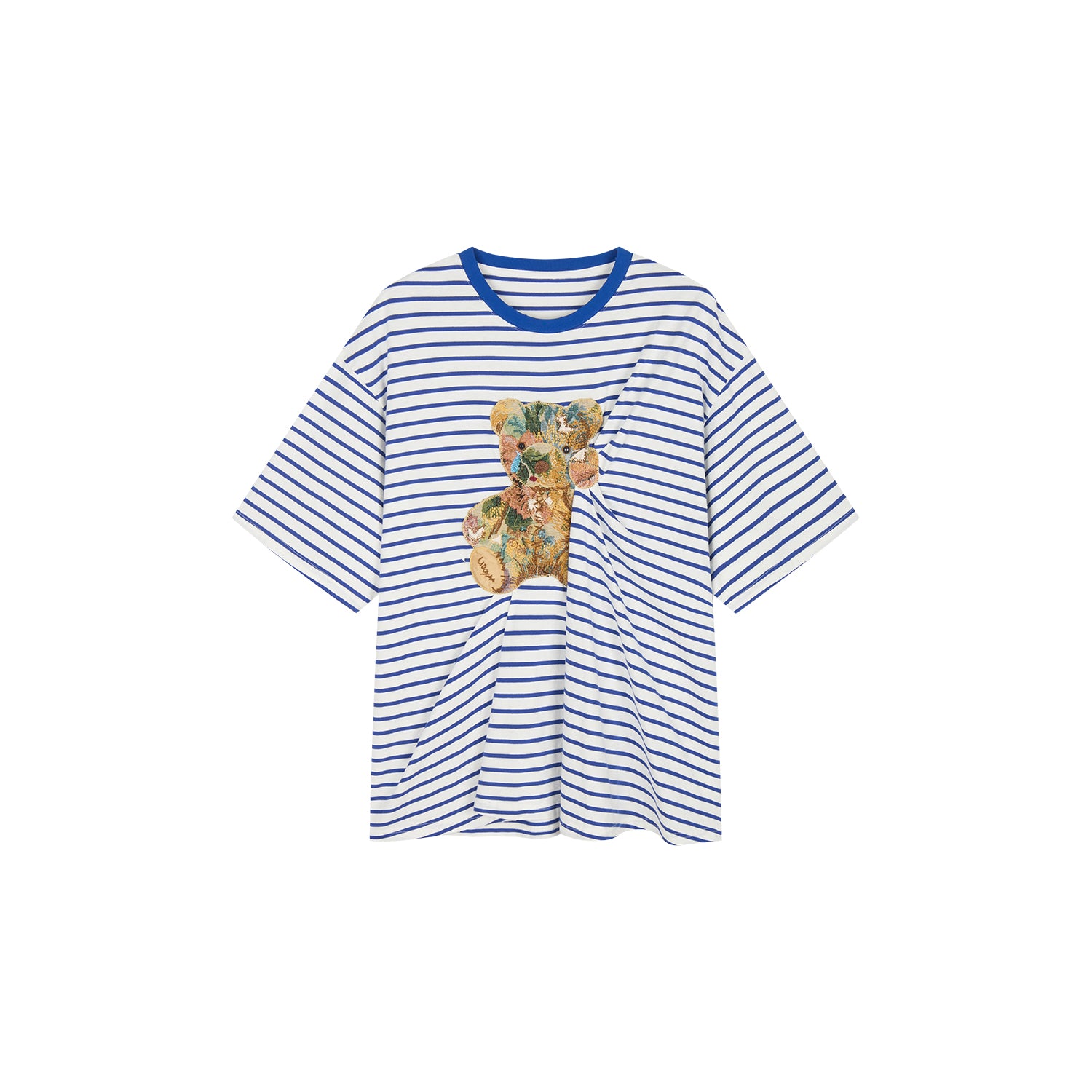 Sad bear appliqué embroidery pintuck T-Shirt