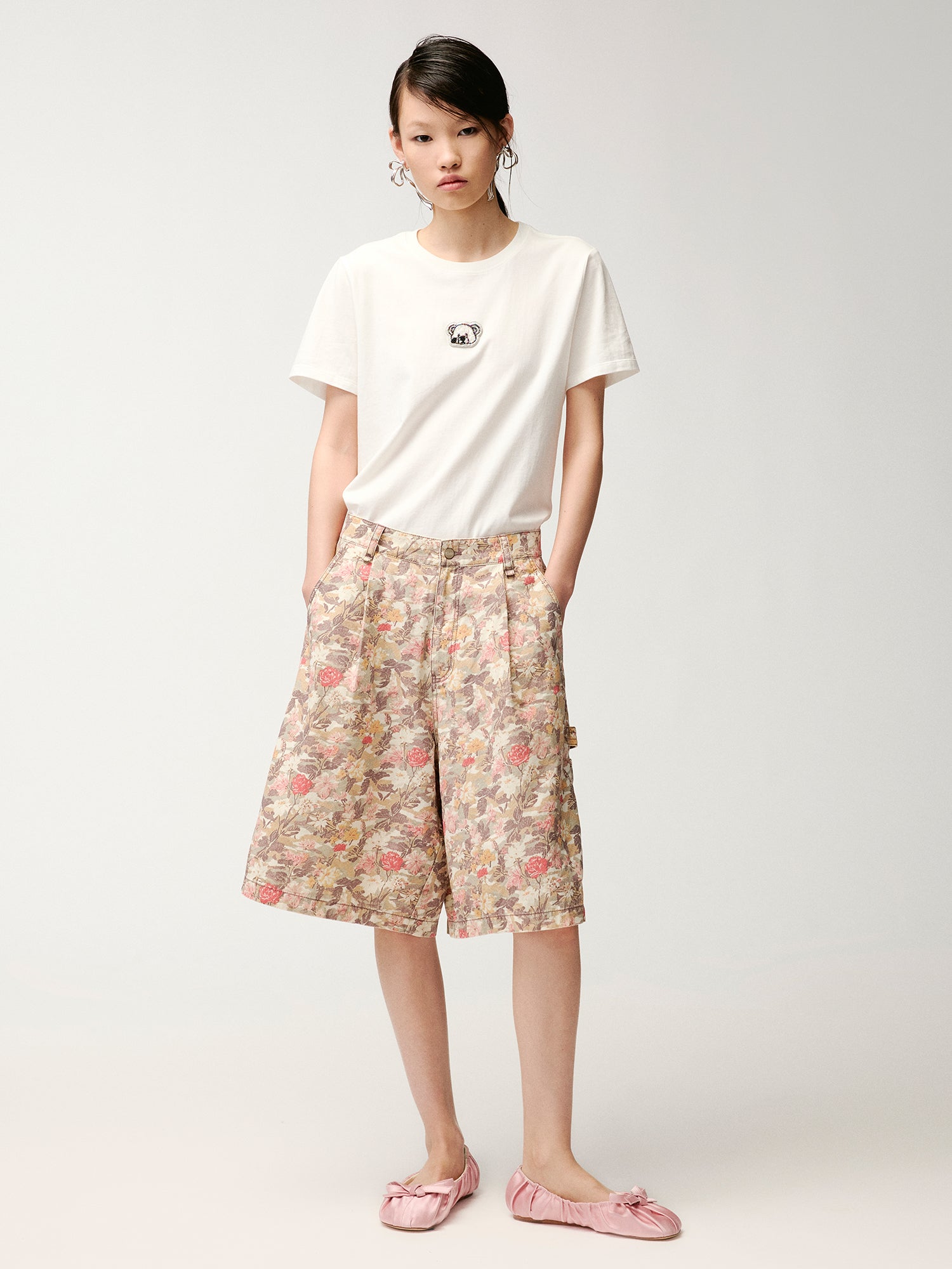 Sad bear embroidered emblem T-Shirt