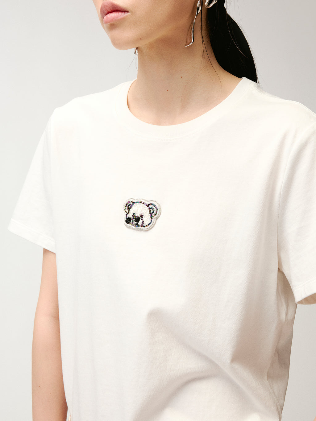 Sad bear embroidered emblem T-Shirt