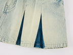 Washed pleated denim mini skirt
