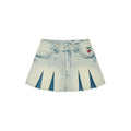 Washed pleated denim mini skirt