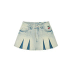 Washed pleated denim mini skirt