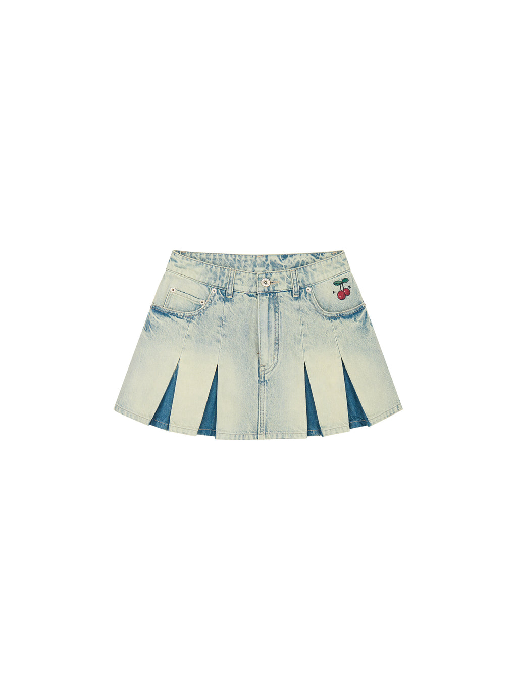 Washed pleated denim mini skirt