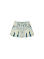Washed pleated denim mini skirt