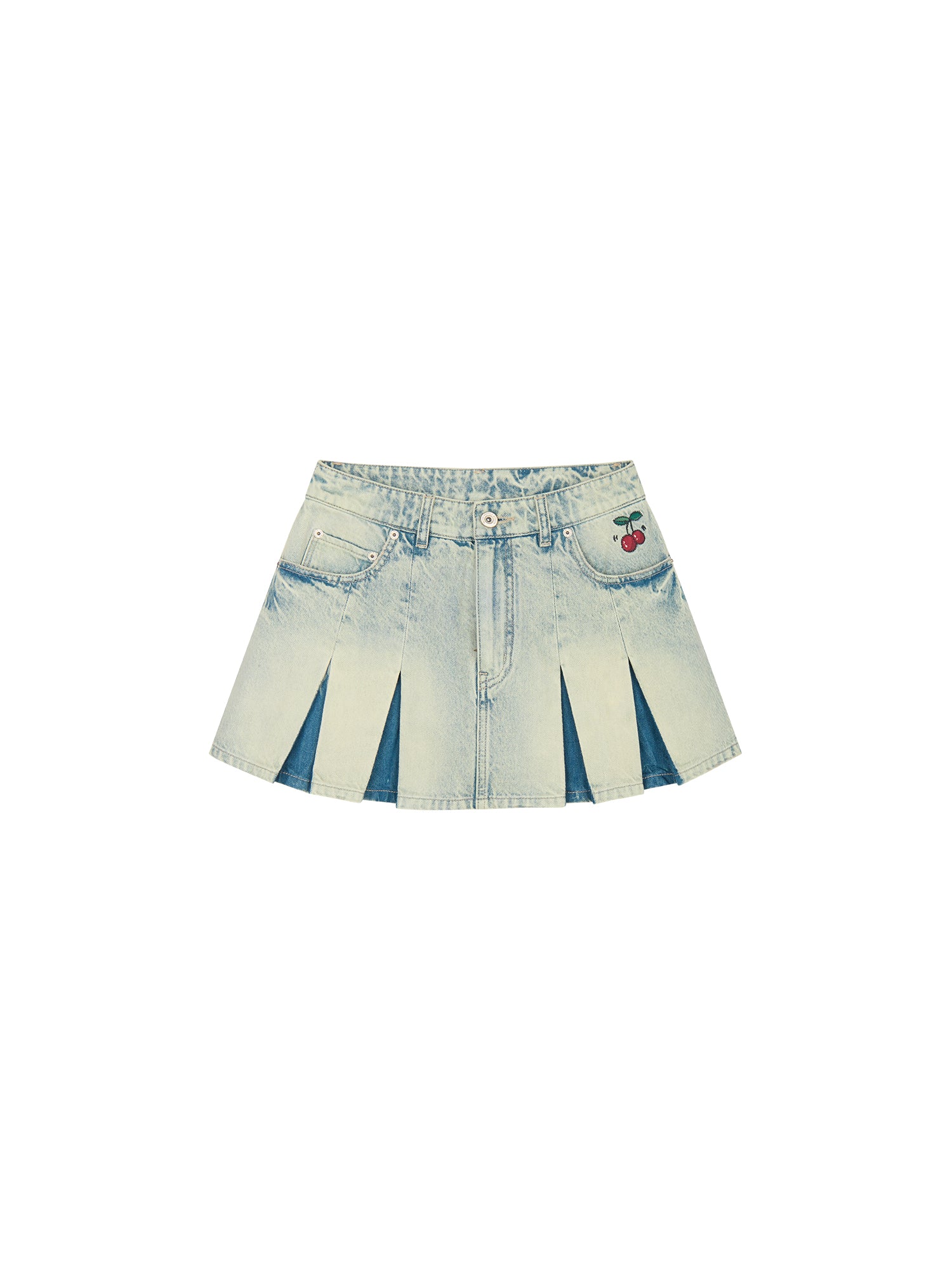 Washed pleated denim mini skirt