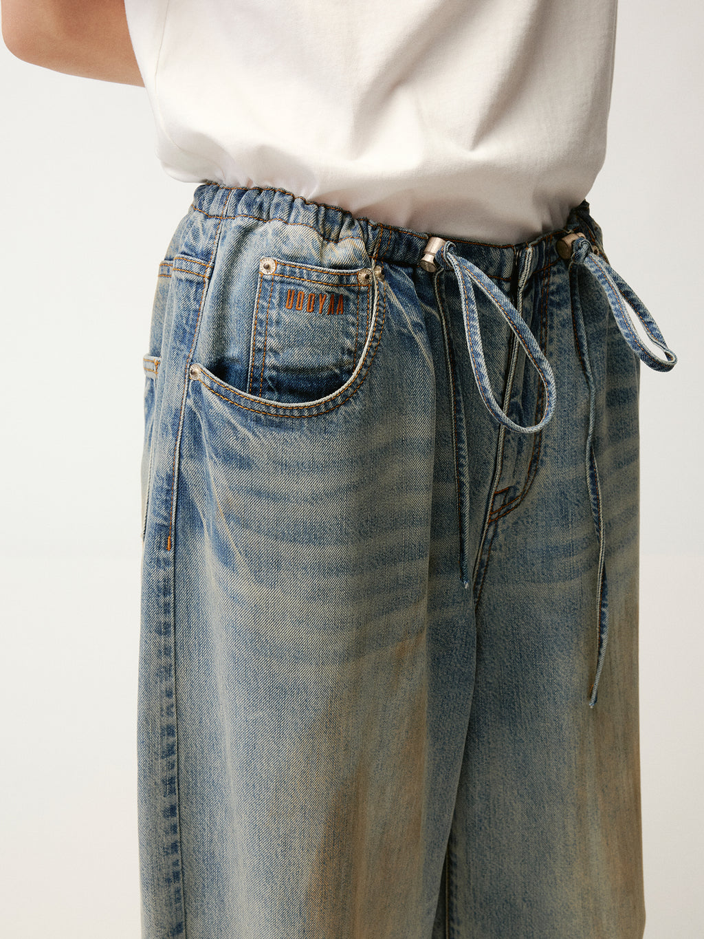 Washed tencel denim trousers