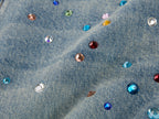 Rhinestone curved denim trousers