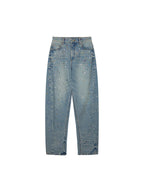 Rhinestone curved denim trousers