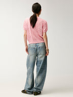 Rhinestone curved denim trousers