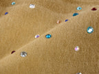 Rhinestone curved denim trousers
