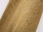 Rhinestone curved denim trousers