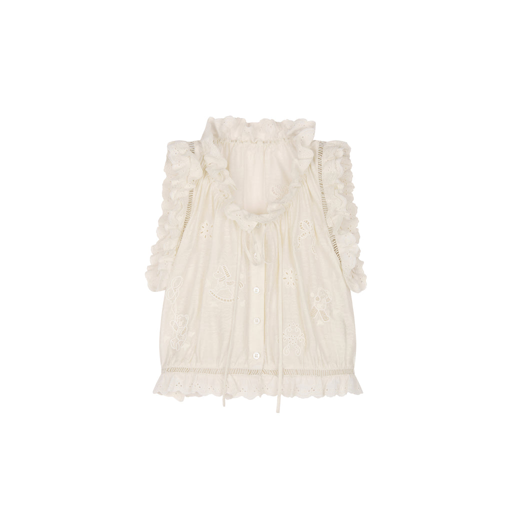 Openwork embroidered wool-blend vest