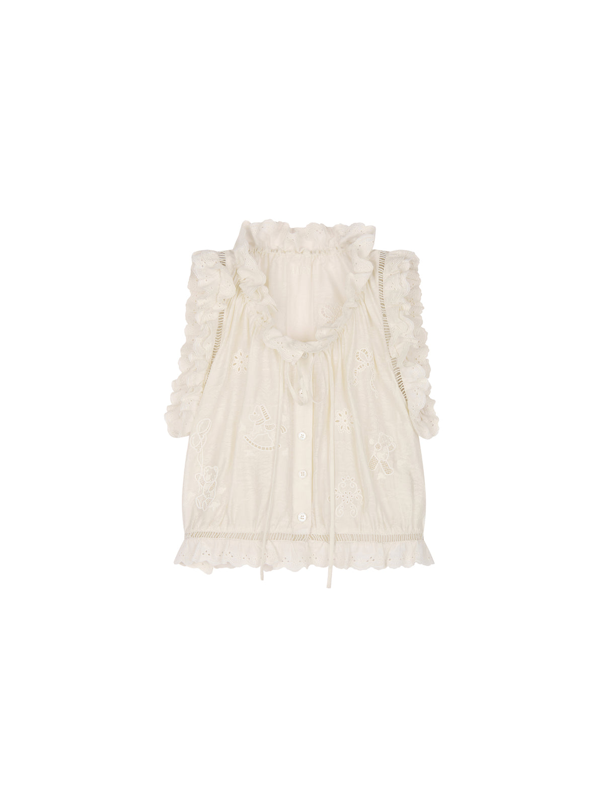 Openwork embroidered wool-blend vest