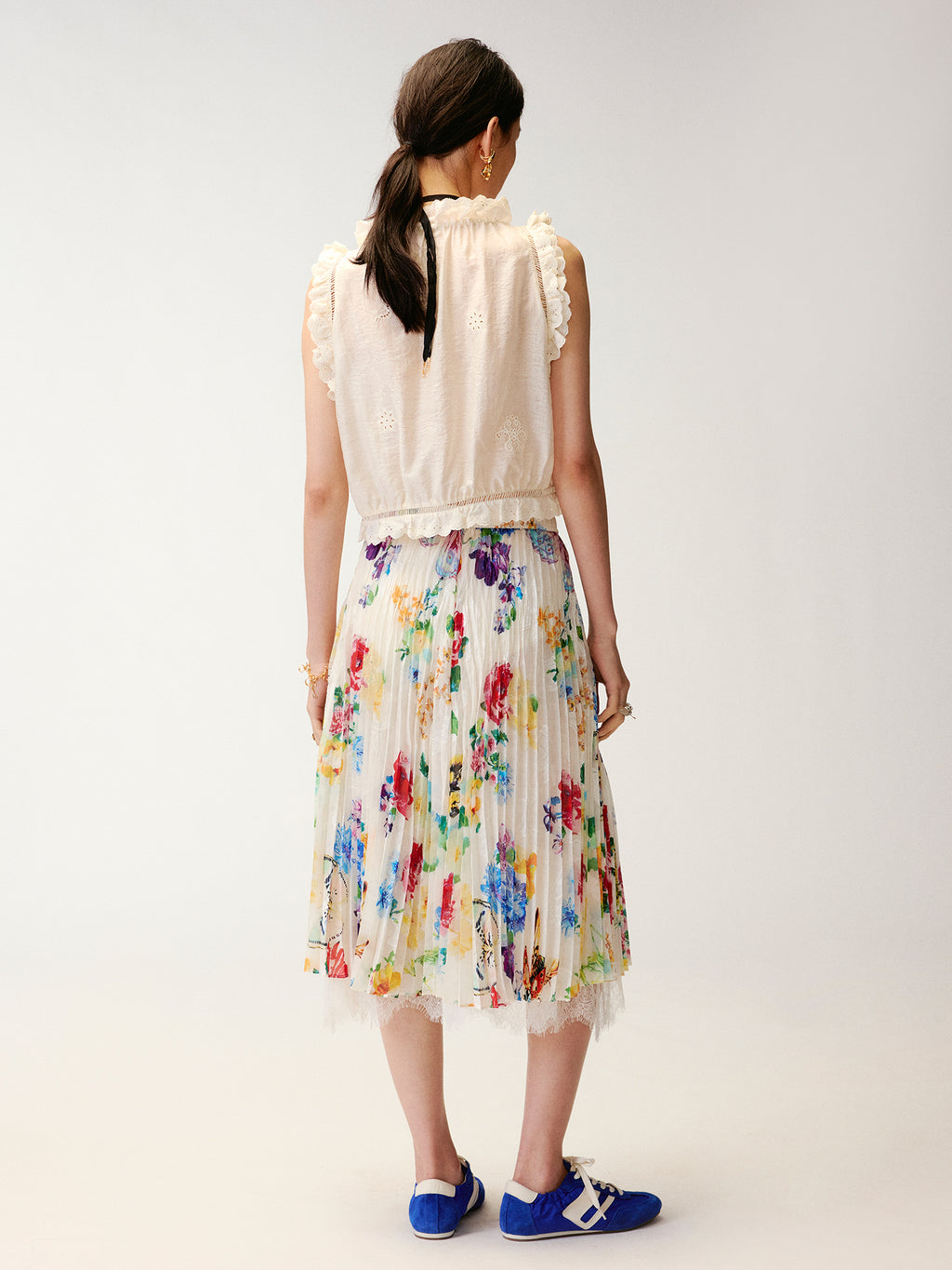Openwork embroidered wool-blend vest