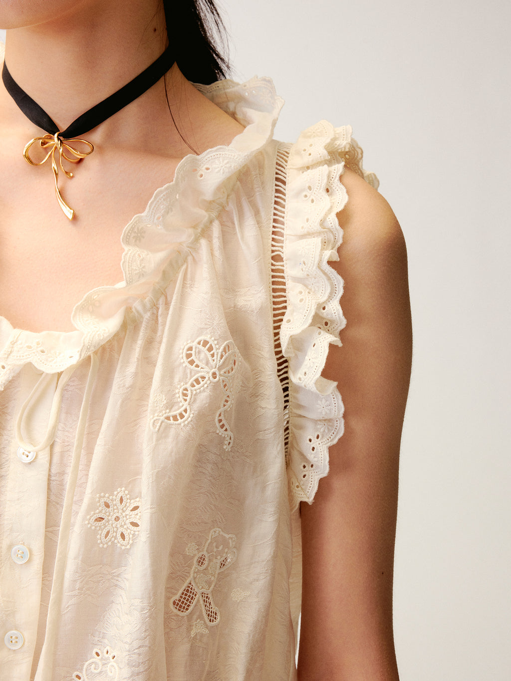 Openwork embroidered wool-blend vest