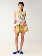 Floral ruffle and insect print vest