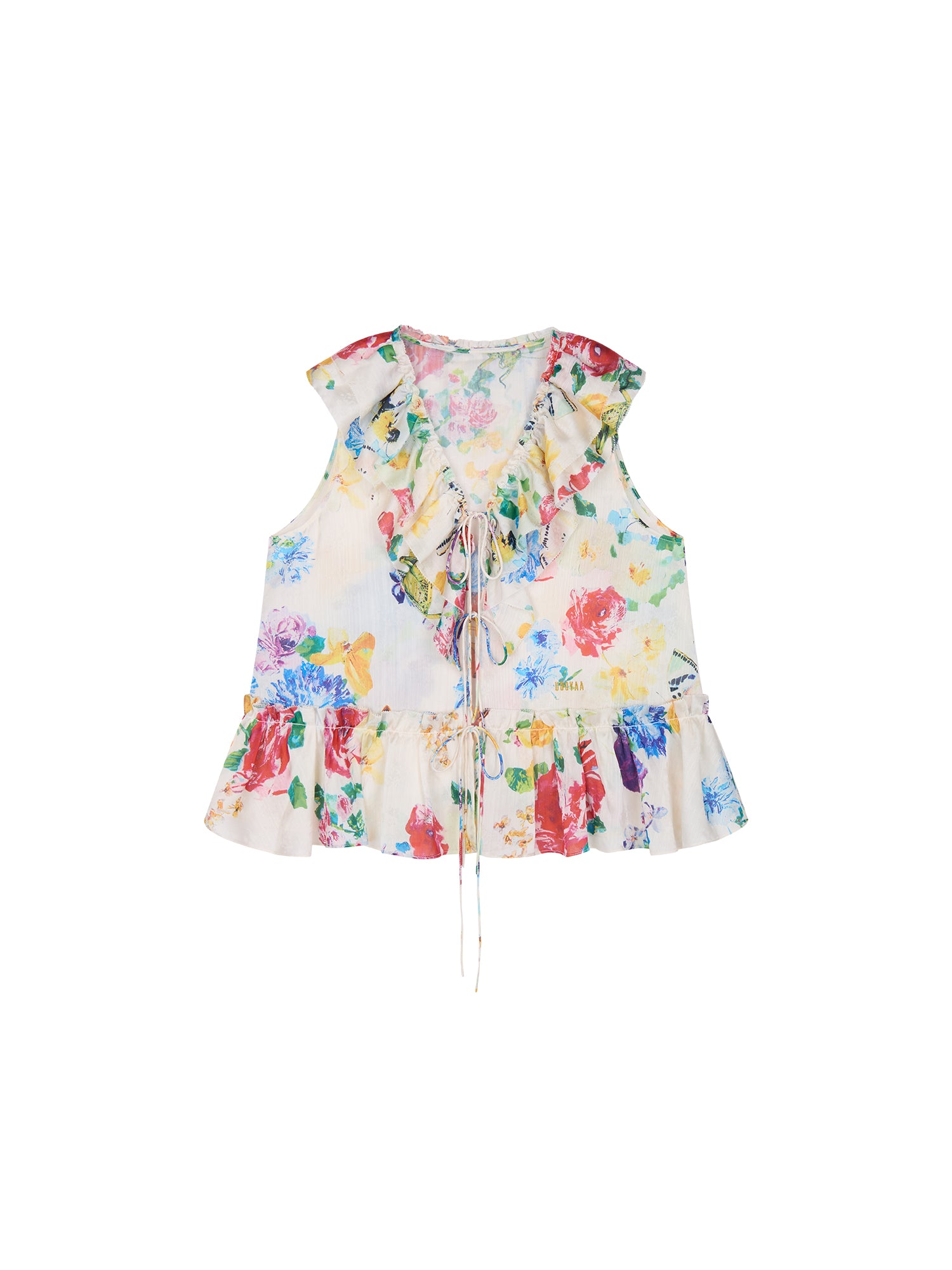 Floral ruffle and insect print vest